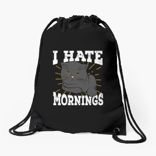 I Hate Mornings Cat Long Sleeper Gift Drawstring Bags