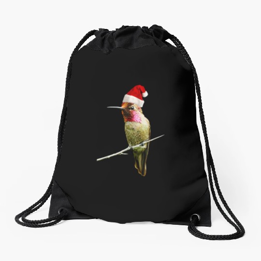 Hummingbird Santa Cute Christmas Hat Design for Bi Drawstring Bags