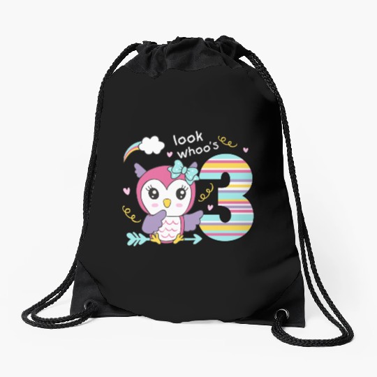 3rd Birthday Cute Owl "Look Whoo´s 3" Girls Gift Drawstring Bags