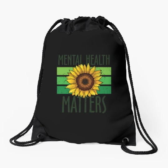 Mental Health Matters Green Sunflower Drawstring Bags