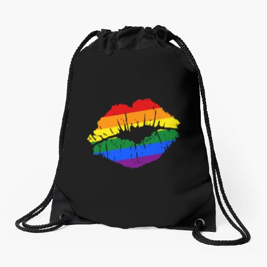 Artistic Gay Pride Rainbow Flag LGBTQ Lips Drawstring Bags