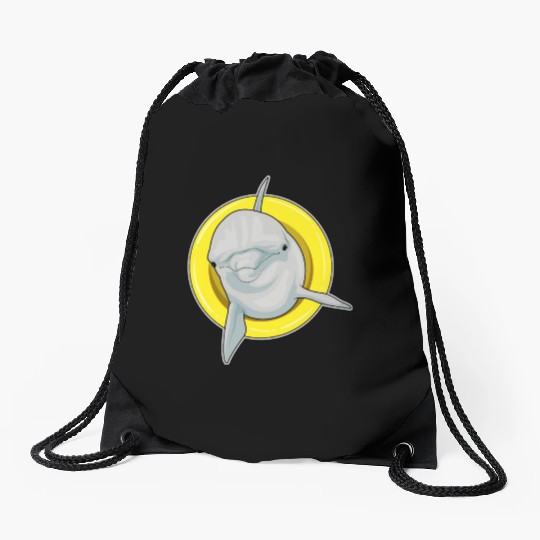 Dolphin Swimming Lifebuoy Drawstring Bags
