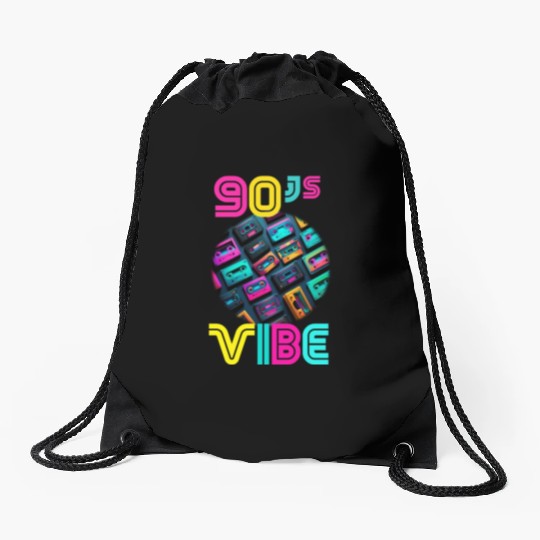 90s Vibe - I Love The 90s - Retro 90s Neon Drawstring Bags