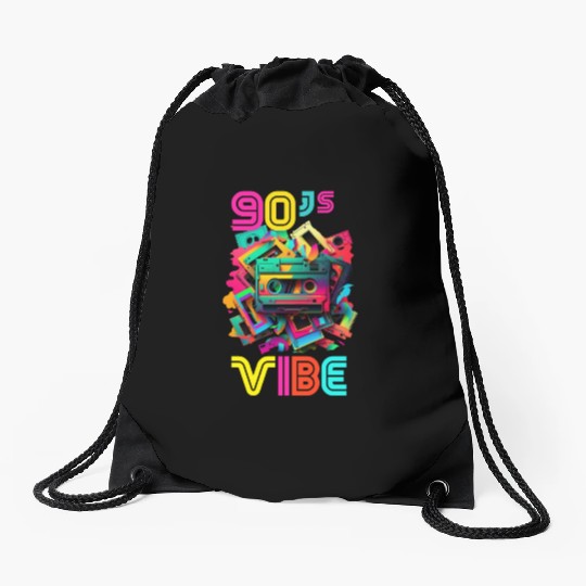 90s Vibe - I Love The 90s - Retro 90s Neon Drawstring Bags