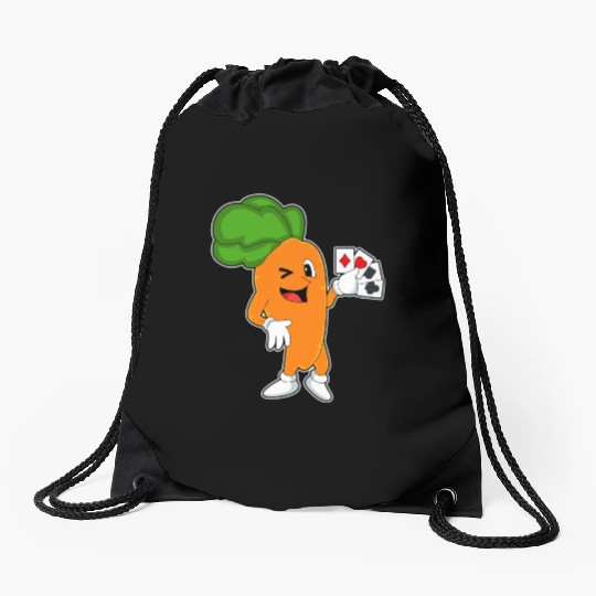 Carrot At Poker With Poker Cards Drawstring Bags