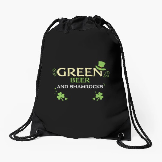 Green beer and shamrocks Drawstring Bags