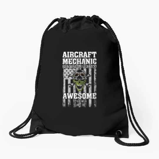 American Funny Aircraft Mechanic USA Airplane Drawstring Bags