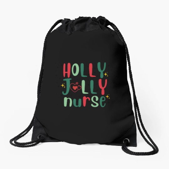 HOLLY JOLLY NURSE 3 Drawstring Bags