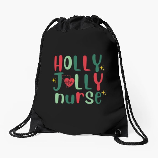 HOLLY JOLLY NURSE6 Drawstring Bags