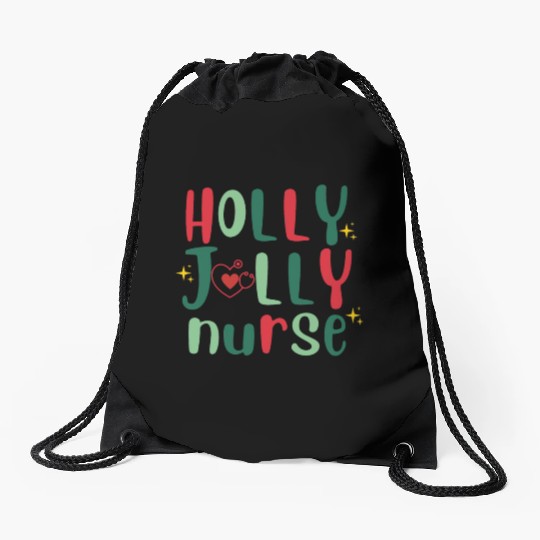 HOLLY JOLLY NURSE4 Drawstring Bags