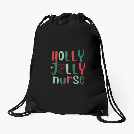 HOLLY JOLLY NURSE Drawstring Bags