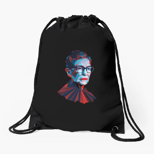 Ruth Bader Ginsburg low polygon design red blue Drawstring Bags