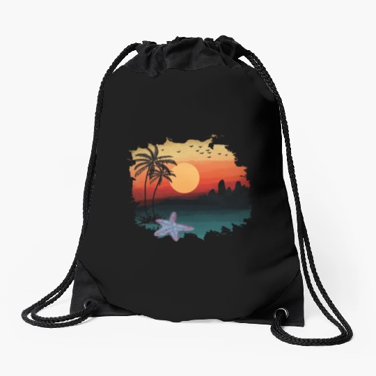 Beach Sunset Watercolor Design Sublimation Art 1 Drawstring Bags