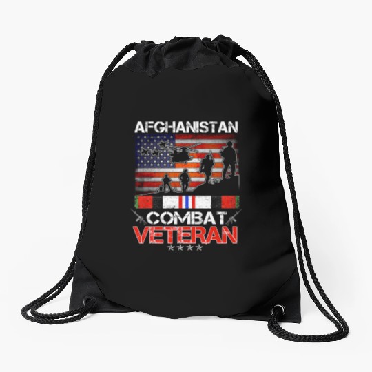 afghanistan combat veteran us veteran military Drawstring Bags