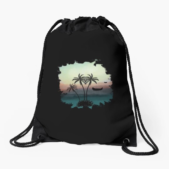 Beach Sunset Watercolor Design Sublimation Art 3 Drawstring Bags