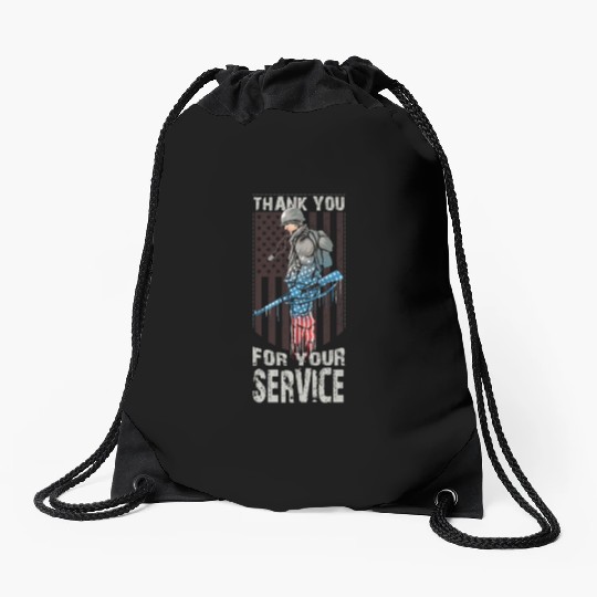 Thank You For Your Service Veteran US Flag Veteran Drawstring Bags