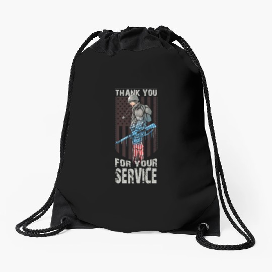 Thank You For Your Service Veteran US Flag Veteran Drawstring Bags