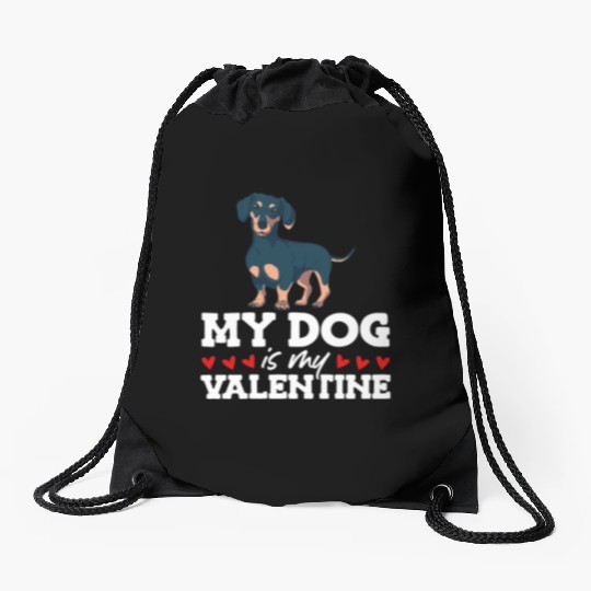 My Dog Is My Valentine Date Cute Doggy Drawstring Bags