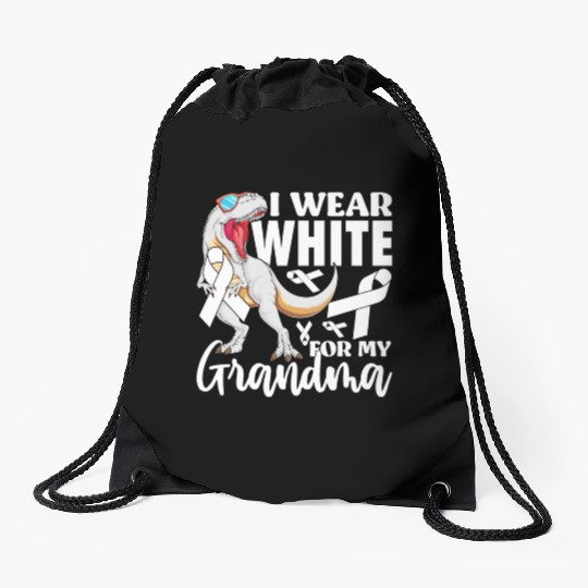 I Wear White For My Grandma Lung Cancer Awareness Drawstring Bags