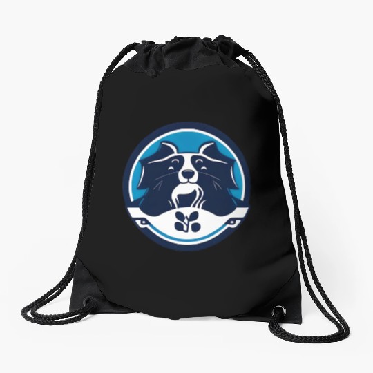 Border Collie Round Portrait Drawstring Bags