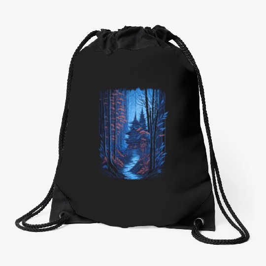 Japanese Temple in a Bamboo Forest Drawstring Bags