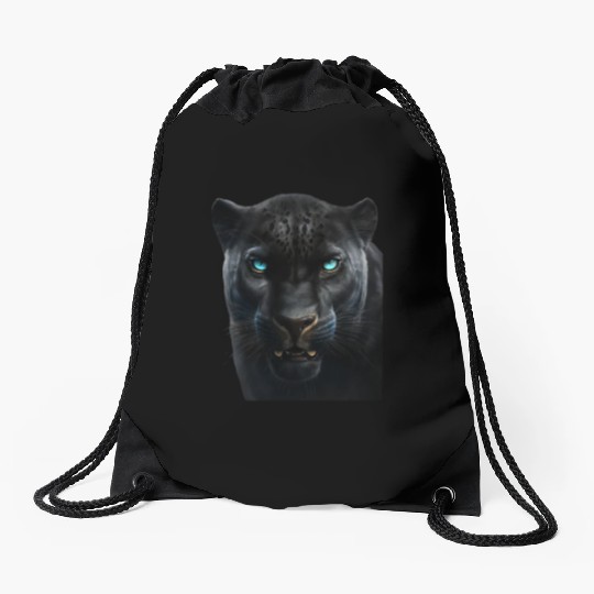 Black panther with blue eyes design wild animal Drawstring Bags