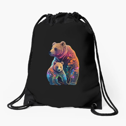 Mother Bear and Cub Sublimation Graphic Wild Life Drawstring Bags