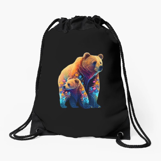 Mother Bear and Cub Sublimation Graphic Wild 2 Drawstring Bags