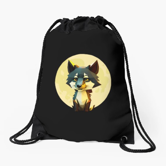 Wolf howling at the moon graphic Drawstring Bags