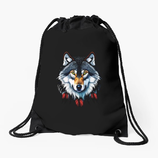 Wolf howling at the moon graphic Drawstring Bags