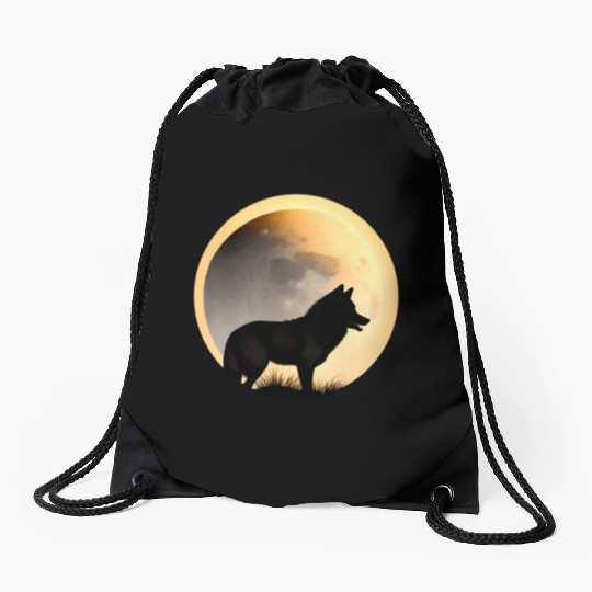 Wolf howling at the moon graphic Drawstring Bags