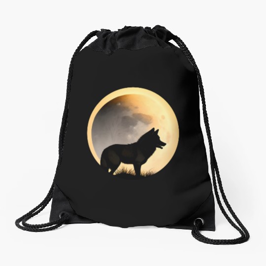 Wolf howling at the moon graphic Drawstring Bags