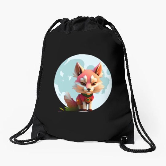 Wolf howling at the moon graphic Drawstring Bags