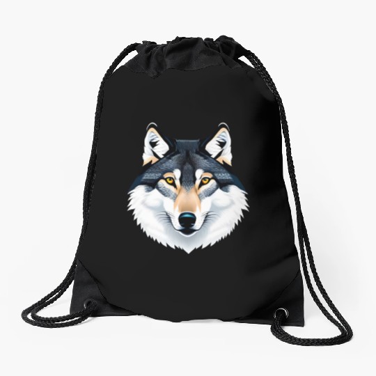 Wolf howling at the moon graphic Drawstring Bags
