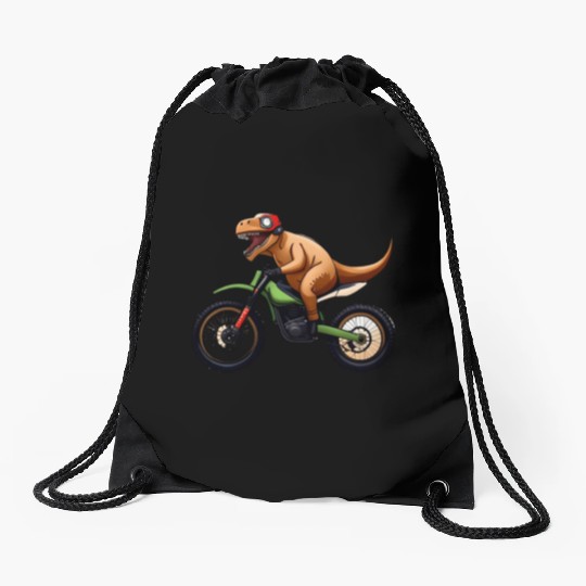 Humorous Dirt Bike for Dinosaurs to Ride Drawstring Bags