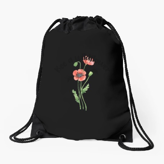 Bee a wildflower, poppies Drawstring Bags
