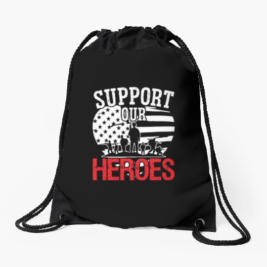 Soldier support our heroes military army veteran Drawstring Bags
