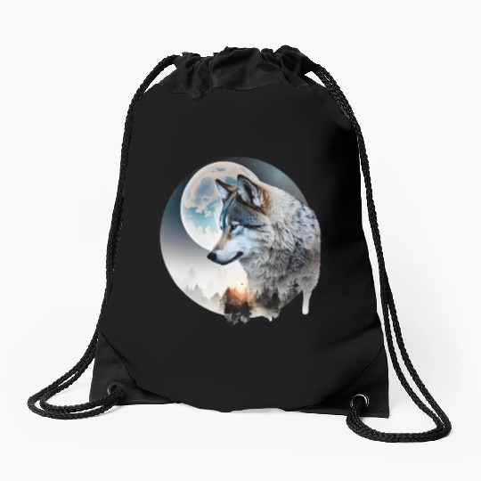 Wolf Moonlight Forest Wild Werewolf Watercolor 3 Drawstring Bags