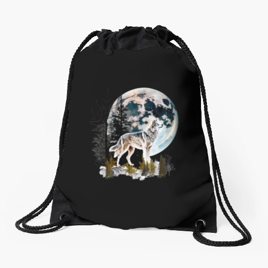 Wolf Moonlight Forest Wild Werewolf Watercolor 2 Drawstring Bags