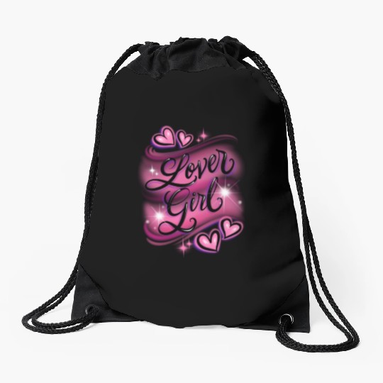 Lover Girl pink airbrush design Drawstring Bags