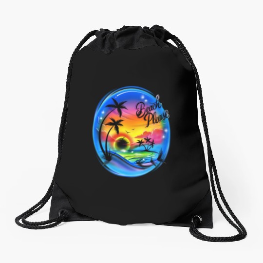 Beach Please Airbrush Colorful Drawstring Bags