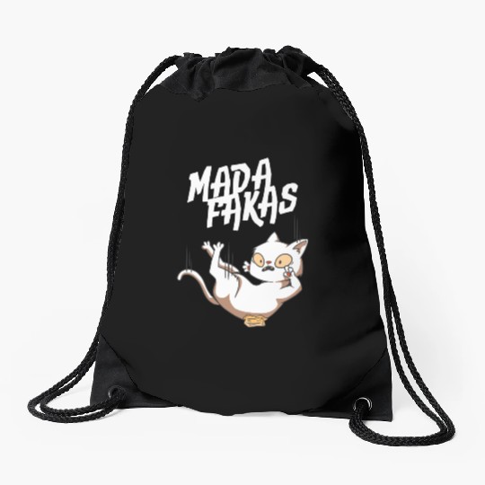 Clumsy Cat I Madafakas I White Cat Drawstring Bags