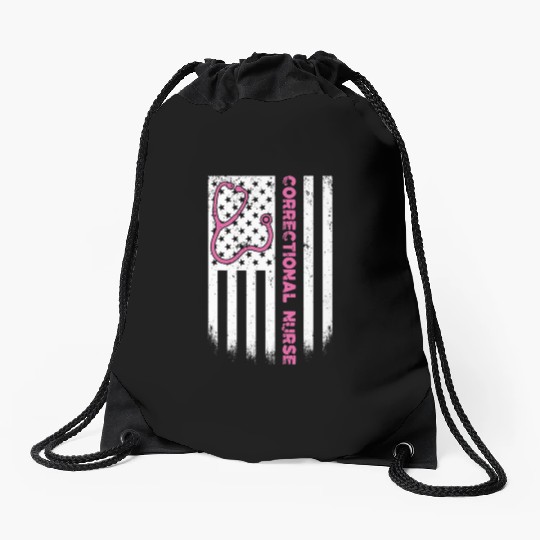 Correctional Nurse American flag US Stethoscope Drawstring Bags