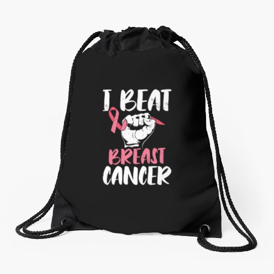 I Beat Breast Cancer Survivor Breast Cancer Drawstring Bags