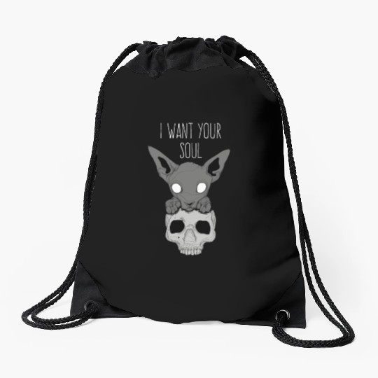Death Cat Skull Drawstring Bags