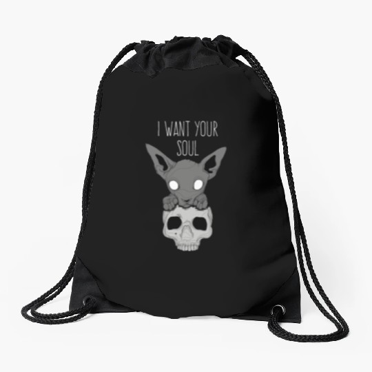 Death Cat Skull Drawstring Bags