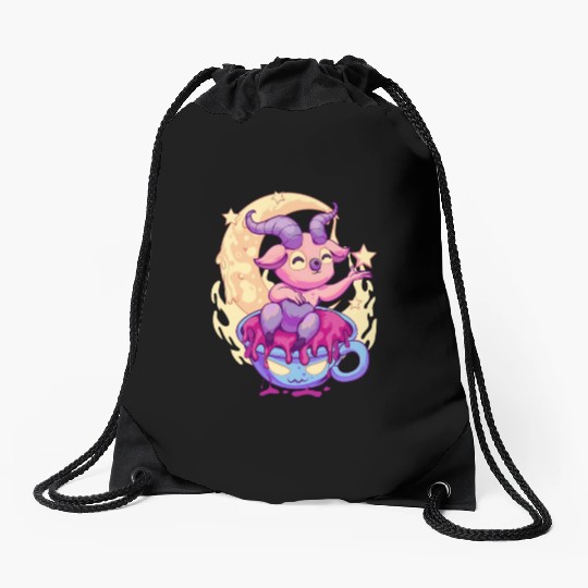 Pastel Goth Kawaii Baphomet Tea Drawstring Bags