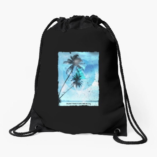 Artistic Huntington Beach California Palm Tree Drawstring Bags