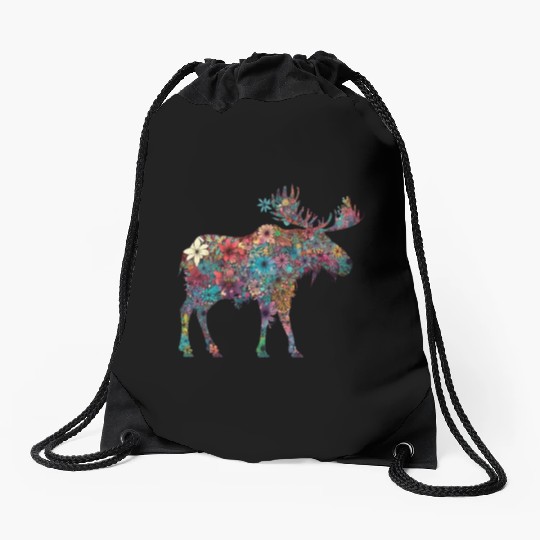 Floral Moose Elk Deer Wild Animal Watercolor 3 Drawstring Bags