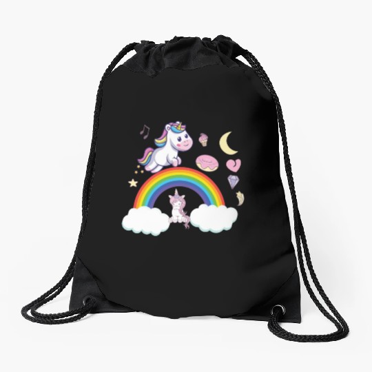 unicorn rainbow Drawstring Bags